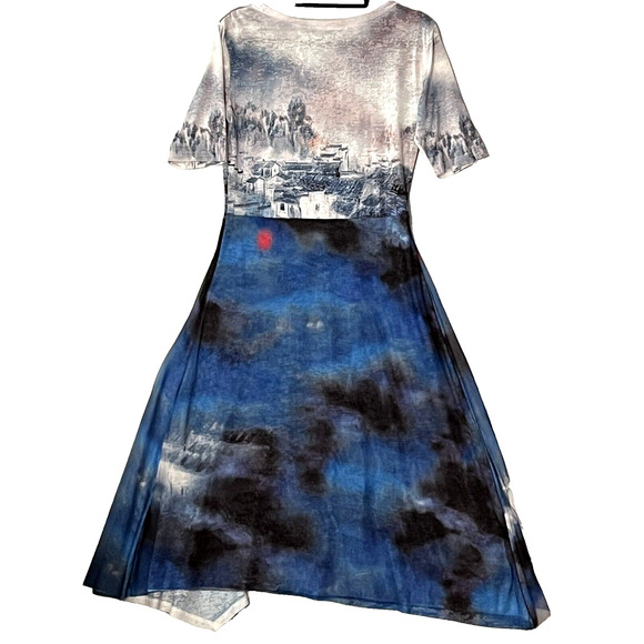 Midi Dress SZ S Sea Ocean Nautical Semi Sheer Mesh Skirt Art to Wear Grunge - Picture 5 of 16